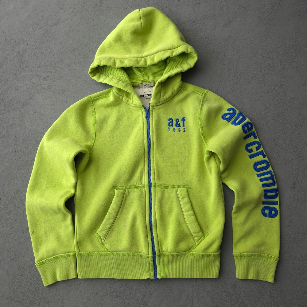 Vintage 2000s Abercrombie Lime Green Full Zip Hoodie Size M Logo Kids